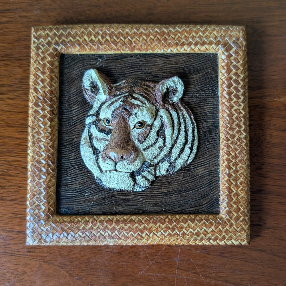 3-D Tiger Wall Art with Woven Frame